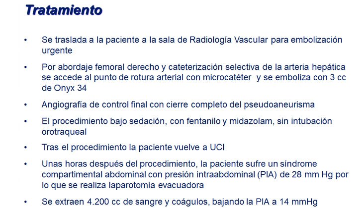 Hemoperitoneo Masivo por Rotura de Aneurisma Hepático en un caso de “Segmental Arterial Mediolysis” Embolización con Onyx — diapositiva 6